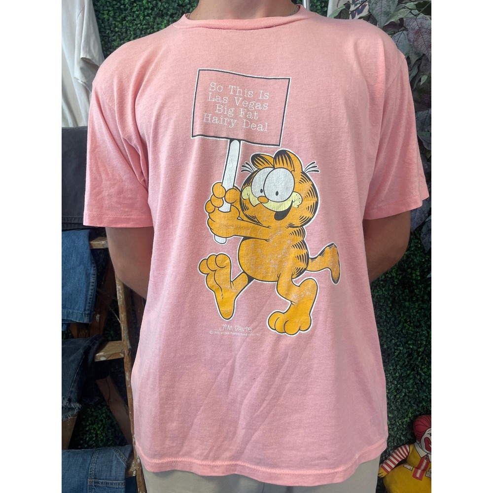 vtg 70s GARFIELD LAS VEGAS Tee XLarge // cute cartoon movie thin gambling cat